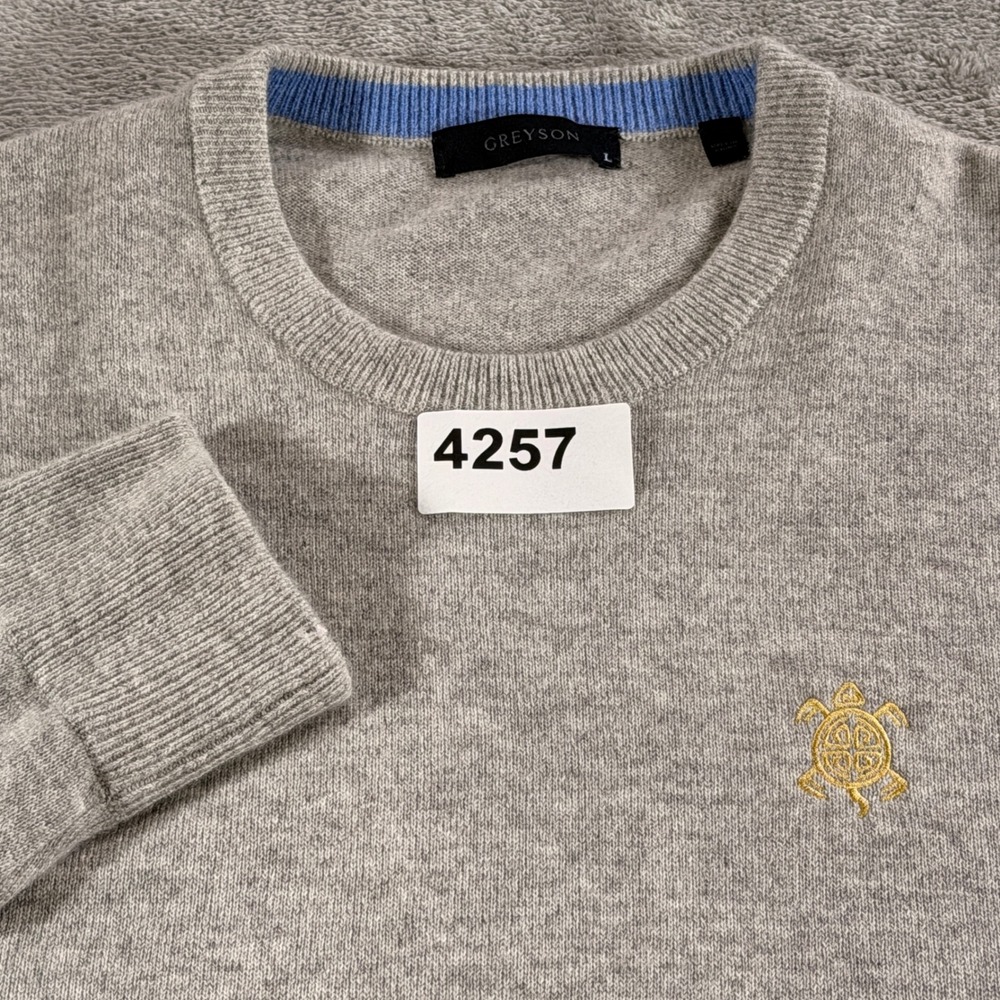 Greyson Sweater Mens L Gray 100% Cashmere Crewneck Old Memorial Golf Club